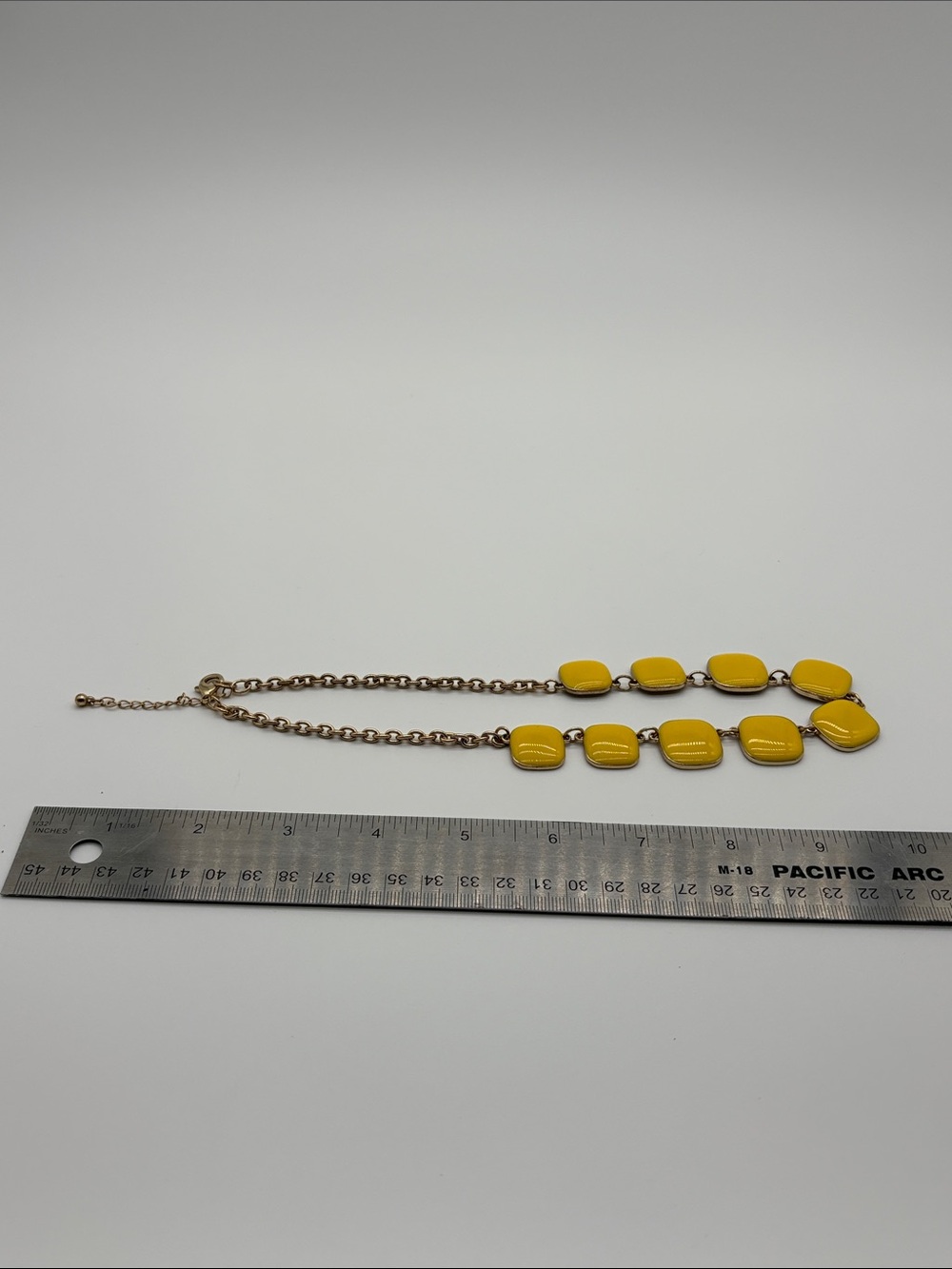 Yellow Statement Necklace Gold Tone Chain Square Beads Women - Picture 4 of 4